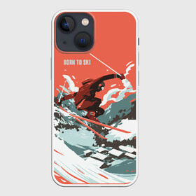 Чехол для iPhone 13 mini с принтом BORN TO SKI в Санкт-Петербурге,  |  | горы | зима | лыжи | природа | снег | спорт