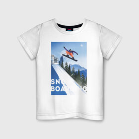 Детская футболка хлопок с принтом сноубордист в Санкт-Петербурге, 100% хлопок | круглый вырез горловины, полуприлегающий силуэт, длина до линии бедер | Тематика изображения на принте: горы | зима | природа | снег | сноуборд | спорт