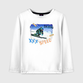 Детский лонгслив хлопок с принтом Skiing speed в Санкт-Петербурге, 100% хлопок | круглый вырез горловины, полуприлегающий силуэт, длина до линии бедер | горы | зима | лыжи | природа | снег | спорт