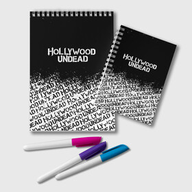 Блокнот с принтом HOLLYWOOD UNDEAD в Санкт-Петербурге, 100% бумага | 48 листов, плотность листов — 60 г/м2, плотность картонной обложки — 250 г/м2. Листы скреплены удобной пружинной спиралью. Цвет линий — светло-серый
 | deuce | hollywood undead | hu | j dog | shady jeff | голливуд | голливудская нежить | даниэль мурильо | джордан террелл | джордж артур рейган | дилан альварес | мэттью сент клер | нежить