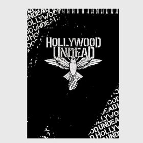 Скетчбук с принтом HOLLYWOOD UNDEAD в Санкт-Петербурге, 100% бумага
 | 48 листов, плотность листов — 100 г/м2, плотность картонной обложки — 250 г/м2. Листы скреплены сверху удобной пружинной спиралью | deuce | hollywood undead | hu | j dog | shady jeff | голливуд | голливудская нежить | даниэль мурильо | джордан террелл | джордж артур рейган | дилан альварес | мэттью сент клер | нежить