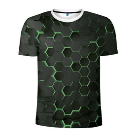 Мужская футболка 3D спортивная с принтом 3D соты GREEN в Санкт-Петербурге, 100% полиэстер с улучшенными характеристиками | приталенный силуэт, круглая горловина, широкие плечи, сужается к линии бедра | 3d | 3d соты | 3д | texture | абстракция | соты | текстура | яркая