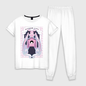 Женская пижама хлопок с принтом Sailor moon wicked life в Санкт-Петербурге, 100% хлопок | брюки и футболка прямого кроя, без карманов, на брюках мягкая резинка на поясе и по низу штанин | bunny | usagi | аниме | банни цукино | сейлор мун | усаги цукино