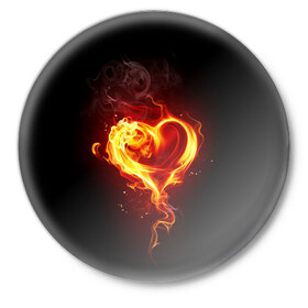 Значок с принтом Огненное сердце в Санкт-Петербурге,  металл | круглая форма, металлическая застежка в виде булавки | 14 февраля | heart | в подарок | горящее | день святого валентина | для влюбленных | для подарка | огненный | огонь | сердце