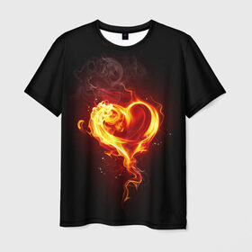 Мужская футболка 3D с принтом Огненное сердце в Санкт-Петербурге, 100% полиэфир | прямой крой, круглый вырез горловины, длина до линии бедер | 14 февраля | heart | в подарок | горящее | день святого валентина | для влюбленных | для подарка | огненный | огонь | сердце