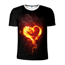 Мужская футболка 3D спортивная с принтом Огненное сердце в Санкт-Петербурге, 100% полиэстер с улучшенными характеристиками | приталенный силуэт, круглая горловина, широкие плечи, сужается к линии бедра | 14 февраля | heart | в подарок | горящее | день святого валентина | для влюбленных | для подарка | огненный | огонь | сердце