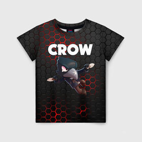 Детская футболка 3D с принтом BRAWL STARS CROW в Санкт-Петербурге, 100% гипоаллергенный полиэфир | прямой крой, круглый вырез горловины, длина до линии бедер, чуть спущенное плечо, ткань немного тянется | Тематика изображения на принте: brawl stars | bull | colt | crow | leon | stars | берли | бо | брок | ворон | джесси | динамайк | дэррил | кольт | леон | мортис | нита | пайпер | пенни | поко | пэм | рикошет | спайк | фрэнк | шелли | эль примо