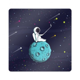 Магнит виниловый Квадрат с принтом Сэлфи Космонавта в Санкт-Петербурге, полимерный материал с магнитным слоем | размер 9*9 см, закругленные углы | galaxy | moon | вселенная | галактика | звезды | космонавт | космос | луна | месяц | сэлфи | сэлфипалка