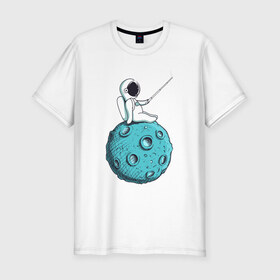 Мужская футболка хлопок Slim с принтом Сэлфи Космонавта в Санкт-Петербурге, 92% хлопок, 8% лайкра | приталенный силуэт, круглый вырез ворота, длина до линии бедра, короткий рукав | galaxy | moon | вселенная | галактика | звезды | космонавт | космос | луна | месяц | сэлфи | сэлфипалка