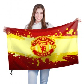 Флаг 3D с принтом Манчестер Юнайтед в Санкт-Петербурге, 100% полиэстер | плотность ткани — 95 г/м2, размер — 67 х 109 см. Принт наносится с одной стороны | manchester | manchester united | mufc | red devils | красные дьяволы | манчестер | манчестер юнайтед | фанатская | футбольная | футбольный клуб | юнайтед