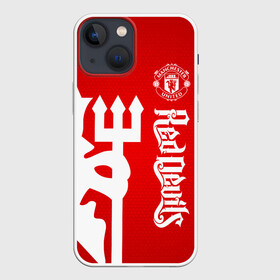 Чехол для iPhone 13 mini с принтом Манчестер Юнайтед в Санкт-Петербурге,  |  | manchester | manchester united | mufc | red devils | красные дьяволы | манчестер | манчестер юнайтед | фанатская | футбольная | футбольный клуб | юнайтед