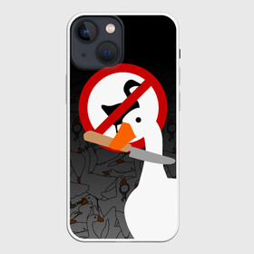 Чехол для iPhone 13 mini с принтом Untitled Goose Game в Санкт-Петербурге,  |  | goose | goose game | honk | untitled goose game | гусь | гусь игра | злой гусь | игра про гуся | кря | отвратительный гусь