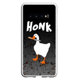 Чехол для Samsung Galaxy S10 с принтом Untitled Goose Game в Санкт-Петербурге, Силикон | Область печати: задняя сторона чехла, без боковых панелей | goose | goose game | honk | untitled goose game | гусь | гусь игра | злой гусь | игра про гуся | кря | отвратительный гусь