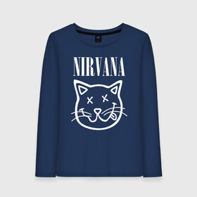 Женский лонгслив хлопок с принтом NIRVANA в Санкт-Петербурге, 100% хлопок |  | cat | kitty | nirvana | smile | кот | курт кобейн | нирвана | смайл