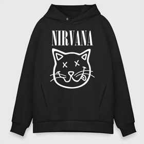 Мужское худи Oversize хлопок с принтом NIRVANA в Санкт-Петербурге, френч-терри — 70% хлопок, 30% полиэстер. Мягкий теплый начес внутри —100% хлопок | боковые карманы, эластичные манжеты и нижняя кромка, капюшон на магнитной кнопке | cat | kitty | nirvana | smile | кот | курт кобейн | нирвана | смайл