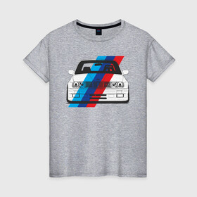 Женская футболка хлопок с принтом BMW M3 (E30) (M флаг) в Санкт-Петербурге, 100% хлопок | прямой крой, круглый вырез горловины, длина до линии бедер, слегка спущенное плечо | bmw | bmw m3 | bmw m3 e30 | e30 | m3 | бмв | бмв м3 | м3