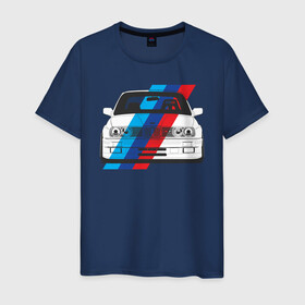 Мужская футболка хлопок с принтом BMW M3 (E30) (M флаг) в Санкт-Петербурге, 100% хлопок | прямой крой, круглый вырез горловины, длина до линии бедер, слегка спущенное плечо. | bmw | bmw m3 | bmw m3 e30 | e30 | m3 | бмв | бмв м3 | м3