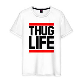 Мужская футболка хлопок с принтом THUG LIFE в Санкт-Петербурге, 100% хлопок | прямой крой, круглый вырез горловины, длина до линии бедер, слегка спущенное плечо. | Тематика изображения на принте: 2pac | thug life | tupac | tupac shakur | жизнь головореза | тупак | тупак шакур