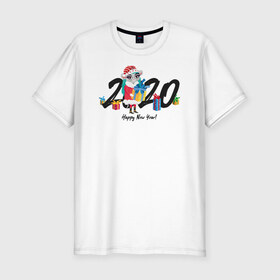 Мужская футболка премиум с принтом 2020 в Санкт-Петербурге, 92% хлопок, 8% лайкра | приталенный силуэт, круглый вырез ворота, длина до линии бедра, короткий рукав | 2020 | животные | крыса | мышь | новый год | символ года