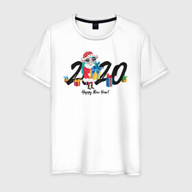 Мужская футболка хлопок с принтом 2020 в Санкт-Петербурге, 100% хлопок | прямой крой, круглый вырез горловины, длина до линии бедер, слегка спущенное плечо. | Тематика изображения на принте: 2020 | животные | крыса | мышь | новый год | символ года