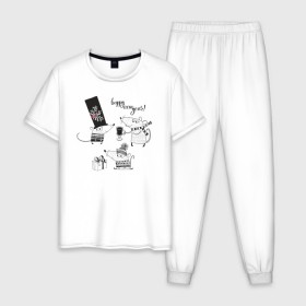 Мужская пижама хлопок с принтом happy new yaer! в Санкт-Петербурге, 100% хлопок | брюки и футболка прямого кроя, без карманов, на брюках мягкая резинка на поясе и по низу штанин
 | 