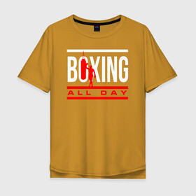 Мужская футболка хлопок Oversize с принтом Boxing All day в Санкт-Петербурге, 100% хлопок | свободный крой, круглый ворот, “спинка” длиннее передней части | boxer | boxing | fight | mma | бокс | боксер | кикбоксинг | тайский бокс