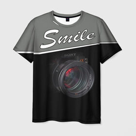 Мужская футболка 3D с принтом Smile в Санкт-Петербурге, 100% полиэфир | прямой крой, круглый вырез горловины, длина до линии бедер | camera | smile | sony | зеркалка | камера | съёмка | улыбочку | фотик | фотоаппарат | фотограф | фотография | фотосъёмка