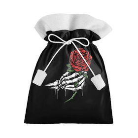 Подарочный 3D мешок с принтом Рука скелета с розой в Санкт-Петербурге, 100% полиэстер | Размер: 29*39 см | core | hand | hardcore | skeleton | tatoo | роза | романтика | рука | скелет | тату | цветок | черный фон