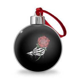 Ёлочный шар с принтом Рука скелета с розой в Санкт-Петербурге, Пластик | Диаметр: 77 мм | core | hand | hardcore | skeleton | tatoo | роза | романтика | рука | скелет | тату | цветок | черный фон