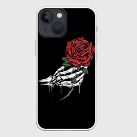 Чехол для iPhone 13 mini с принтом Рука скелета с розой в Санкт-Петербурге,  |  | core | hand | hardcore | skeleton | tatoo | роза | романтика | рука | скелет | тату | цветок | черный фон