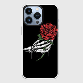 Чехол для iPhone 13 Pro с принтом Рука скелета с розой в Санкт-Петербурге,  |  | core | hand | hardcore | skeleton | tatoo | роза | романтика | рука | скелет | тату | цветок | черный фон