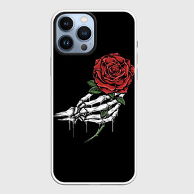 Чехол для iPhone 13 Pro Max с принтом Рука скелета с розой в Санкт-Петербурге,  |  | core | hand | hardcore | skeleton | tatoo | роза | романтика | рука | скелет | тату | цветок | черный фон