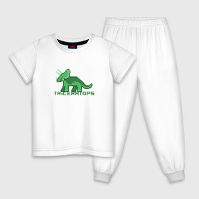 Детская пижама хлопок с принтом Трицератопс в Санкт-Петербурге, 100% хлопок |  брюки и футболка прямого кроя, без карманов, на брюках мягкая резинка на поясе и по низу штанин
 | динозавр | пиксельный динозавр | пиксельный рисунок | трицератопс