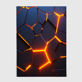 Постер с принтом 3D ПЛИТЫ | NEON STEEL | НЕОНОВЫЕ ПЛИТЫ в Санкт-Петербурге, 100% бумага
 | бумага, плотность 150 мг. Матовая, но за счет высокого коэффициента гладкости имеет небольшой блеск и дает на свету блики, но в отличии от глянцевой бумаги не покрыта лаком | 3d | abstraction | geometry | hexagon | neon | paints | stripes | texture | triangle | абстракция | брызги | геометрия | краски | неон | неоновый | соты | текстура