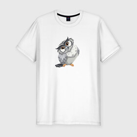 Мужская футболка хлопок Slim с принтом Сова в Санкт-Петербурге, 92% хлопок, 8% лайкра | приталенный силуэт, круглый вырез ворота, длина до линии бедра, короткий рукав | птица | рисунок | сова | совушка