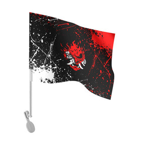 Флаг для автомобиля с принтом CYBERPUNK 2077 SAMURAI | САМУРАЙ в Санкт-Петербурге, 100% полиэстер | Размер: 30*21 см | cd project red | cyberpunk 2077 | keanu reeves | samurai | киану ривз | киберпанк 2077 | самураи