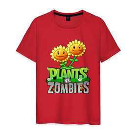 Мужская футболка хлопок с принтом PLANTS VS ZOMBIES в Санкт-Петербурге, 100% хлопок | прямой крой, круглый вырез горловины, длина до линии бедер, слегка спущенное плечо. | battle | plants | plants vs zombies | pvsz | vs | zombies | растения против зомби