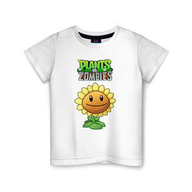 Детская футболка хлопок с принтом PLANTS VS ZOMBIES в Санкт-Петербурге, 100% хлопок | круглый вырез горловины, полуприлегающий силуэт, длина до линии бедер | battle | plants | plants vs zombies | pvsz | vs | zombies | растения против зомби