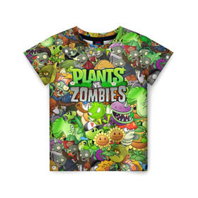 Детская футболка 3D с принтом PLANTS VS ZOMBIES в Санкт-Петербурге, 100% гипоаллергенный полиэфир | прямой крой, круглый вырез горловины, длина до линии бедер, чуть спущенное плечо, ткань немного тянется | battle | plants | plants vs zombies | pvsz | vs | zombies | растения против зомби
