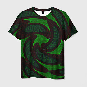 Мужская футболка 3D с принтом орнамент в Санкт-Петербурге, 100% полиэфир | прямой крой, круглый вырез горловины, длина до линии бедер | зелёный | орнамент | спираль | черный