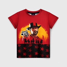 Детская футболка 3D с принтом Red Dead Redemption 2 в Санкт-Петербурге, 100% гипоаллергенный полиэфир | прямой крой, круглый вырез горловины, длина до линии бедер, чуть спущенное плечо, ткань немного тянется | dead | rdr | rdr2 | red | redemption | артур | банда | бандиты | вестерн | дикий запад | ковбои | морган | сша
