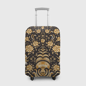 Чехол для чемодана 3D с принтом Gold & Black в Санкт-Петербурге, 86% полиэфир, 14% спандекс | двустороннее нанесение принта, прорези для ручек и колес | texture | абстракция | золото | золотые узоры | розы | текстура | узоры | цветы