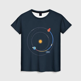 Женская футболка 3D с принтом Земля - Марс в Санкт-Петербурге, 100% полиэфир ( синтетическое хлопкоподобное полотно) | прямой крой, круглый вырез горловины, длина до линии бедер | 2022 | cat | elon | galaxy | mars | moon | musk | nasa | space | spacex | tesla | вселенная | галактика | звезды | илон | космонавт | космос | луна | марс | маск | наса | скафандр | тесла