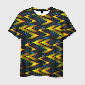 Мужская футболка 3D с принтом ZigZag в Санкт-Петербурге, 100% полиэфир | прямой крой, круглый вырез горловины, длина до линии бедер | Тематика изображения на принте: texture | абстракция | зигзаг | молнии | текстура | узоры
