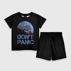 Детский костюм с шортами 3D с принтом Dont Panic в Санкт-Петербурге,  |  | 2022 | cat | elon | galaxy | mars | moon | musk | nasa | space | spacex | tesla | вселенная | галактика | звезды | илон | космонавт | космос | луна | марс | маск | наса | скафандр | тесла