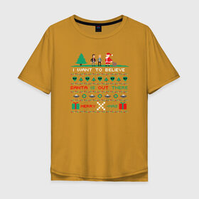 Мужская футболка хлопок Oversize с принтом X-files в Санкт-Петербурге, 100% хлопок | свободный крой, круглый ворот, “спинка” длиннее передней части | i want to believe | malder | new year | scally | x files | xmas | новый год
