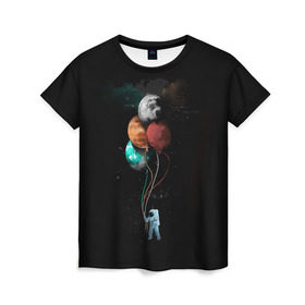 Женская футболка 3D с принтом Космонавт с шариками в Санкт-Петербурге, 100% полиэфир ( синтетическое хлопкоподобное полотно) | прямой крой, круглый вырез горловины, длина до линии бедер | cat | elon | galaxy | mars | moon | musk | nasa | space | spacex | вселенная | галактика | звезды | илон | космонавт | космос | луна | марс | маск | наса | скафандр