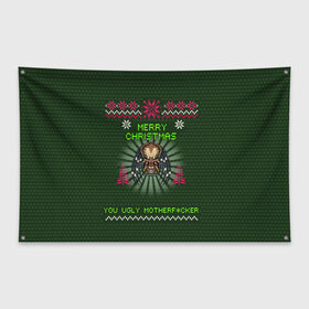 Флаг-баннер с принтом Predator в Санкт-Петербурге, 100% полиэстер | размер 67 х 109 см, плотность ткани — 95 г/м2; по краям флага есть четыре люверса для крепления | christmas | new year | predator | новый год | рождество | хищник