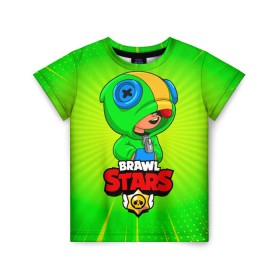 Детская футболка 3D с принтом BRAWL STARS LEON в Санкт-Петербурге, 100% гипоаллергенный полиэфир | прямой крой, круглый вырез горловины, длина до линии бедер, чуть спущенное плечо, ткань немного тянется | brawl stars | leon