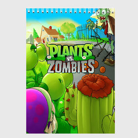 Скетчбук с принтом PLANTS VS ZOMBIES в Санкт-Петербурге, 100% бумага
 | 48 листов, плотность листов — 100 г/м2, плотность картонной обложки — 250 г/м2. Листы скреплены сверху удобной пружинной спиралью | battle | plants | plants vs zombies | pvsz | vs | zombies | растения против зомби